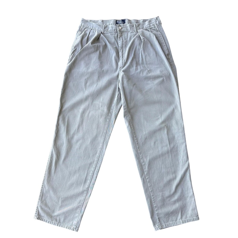 Vintage 90s Polo Ralph Lauren Mens 36x30 Khaki Green Pleated Relaxed Chino Pants
